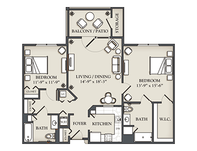 (D) 2 Bedroom (Split) Apartment