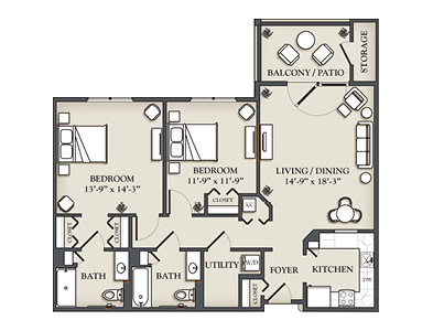 (E) 2 Bedroom (Side by Side) Apartment