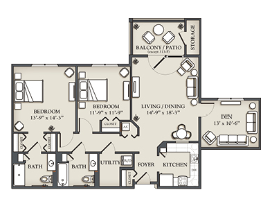 (F) 2 Bedroom + Den Apartment
