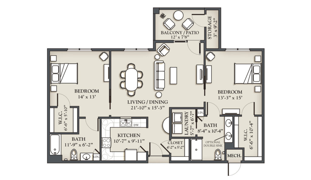 (I) 2 Bedroom, 2 Bath Apartment