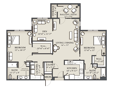 (J) 2 Bedroom + Den Apartment