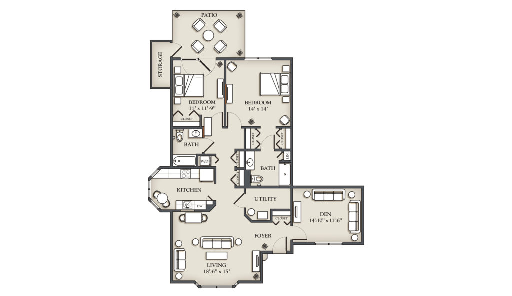 (P) 2 Bedroom + Den Cottage