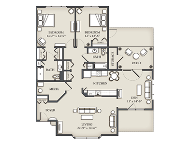 (R) 2 Bedroom + Den Cottage – End