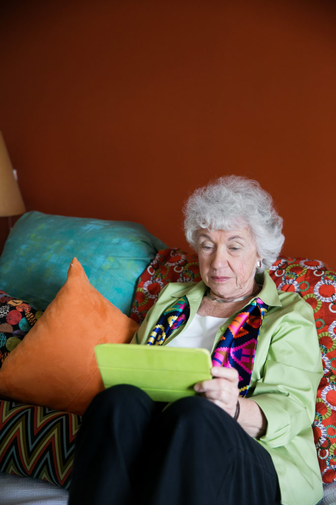 woman reading on ipad