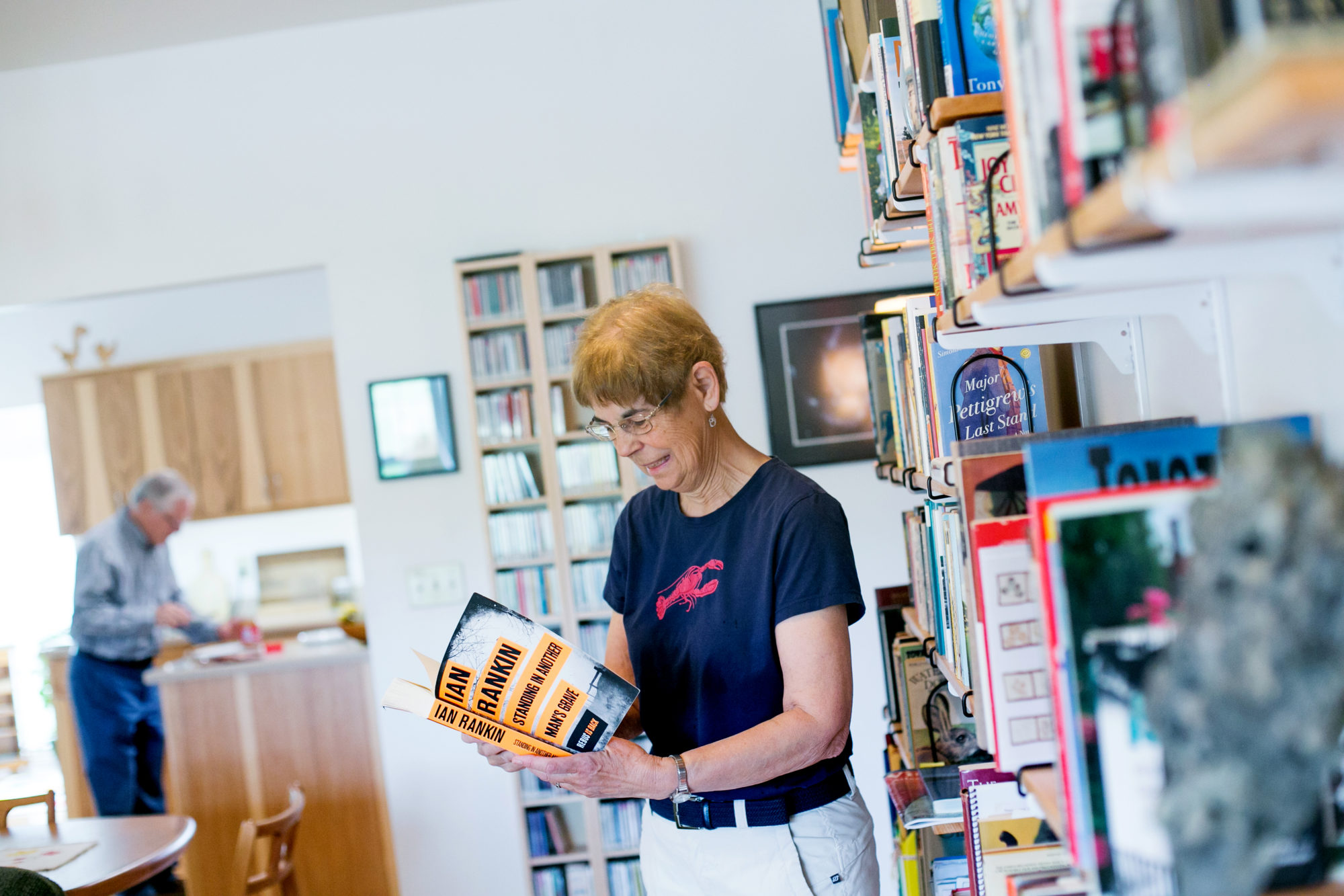 woman with book shelf