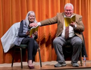 Kevan and Melou acting on stage