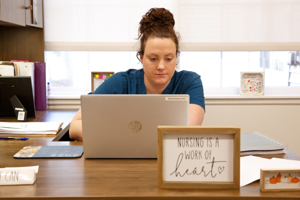 Staff uses computer